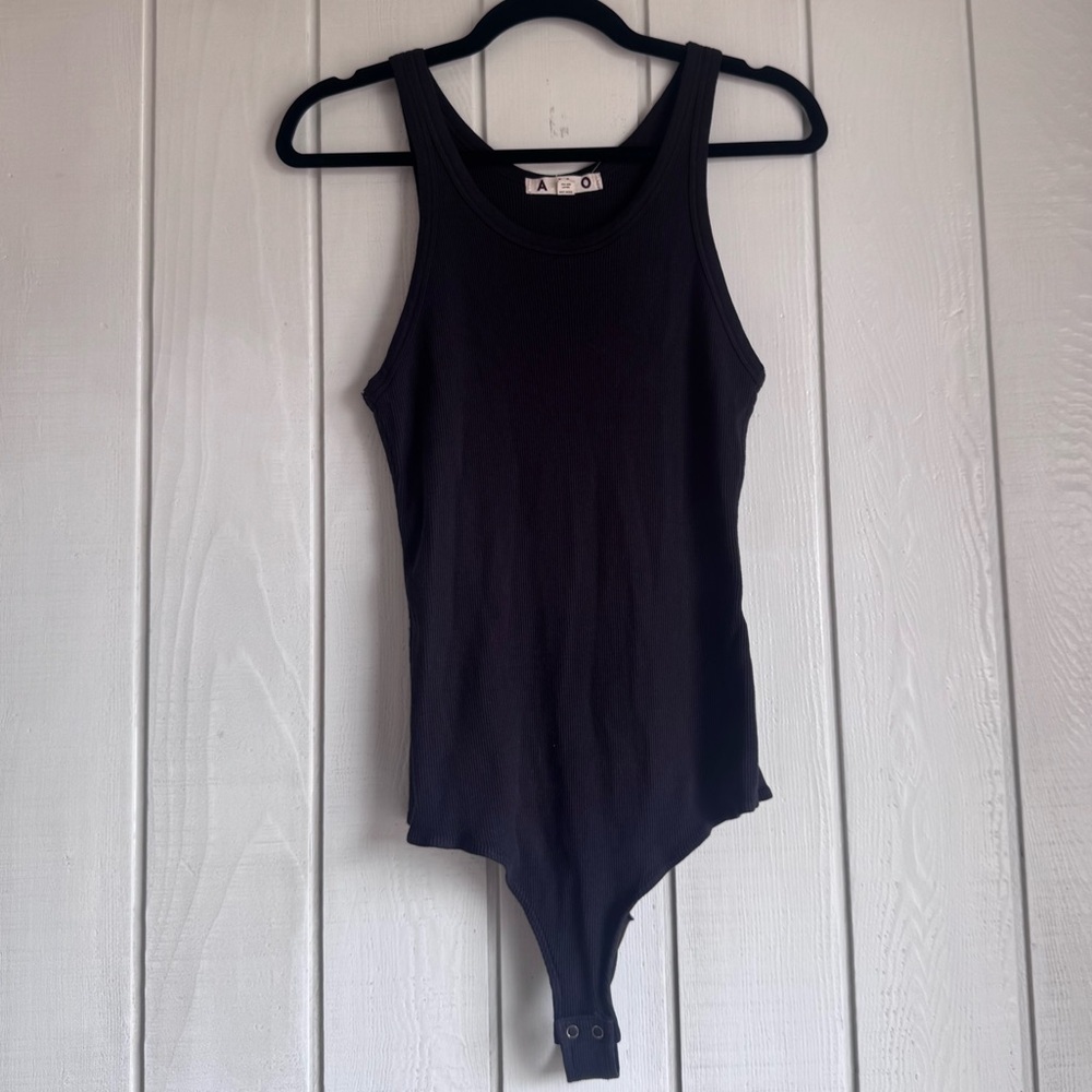 AMO Black Ribbed Sleeveless Bodysuit